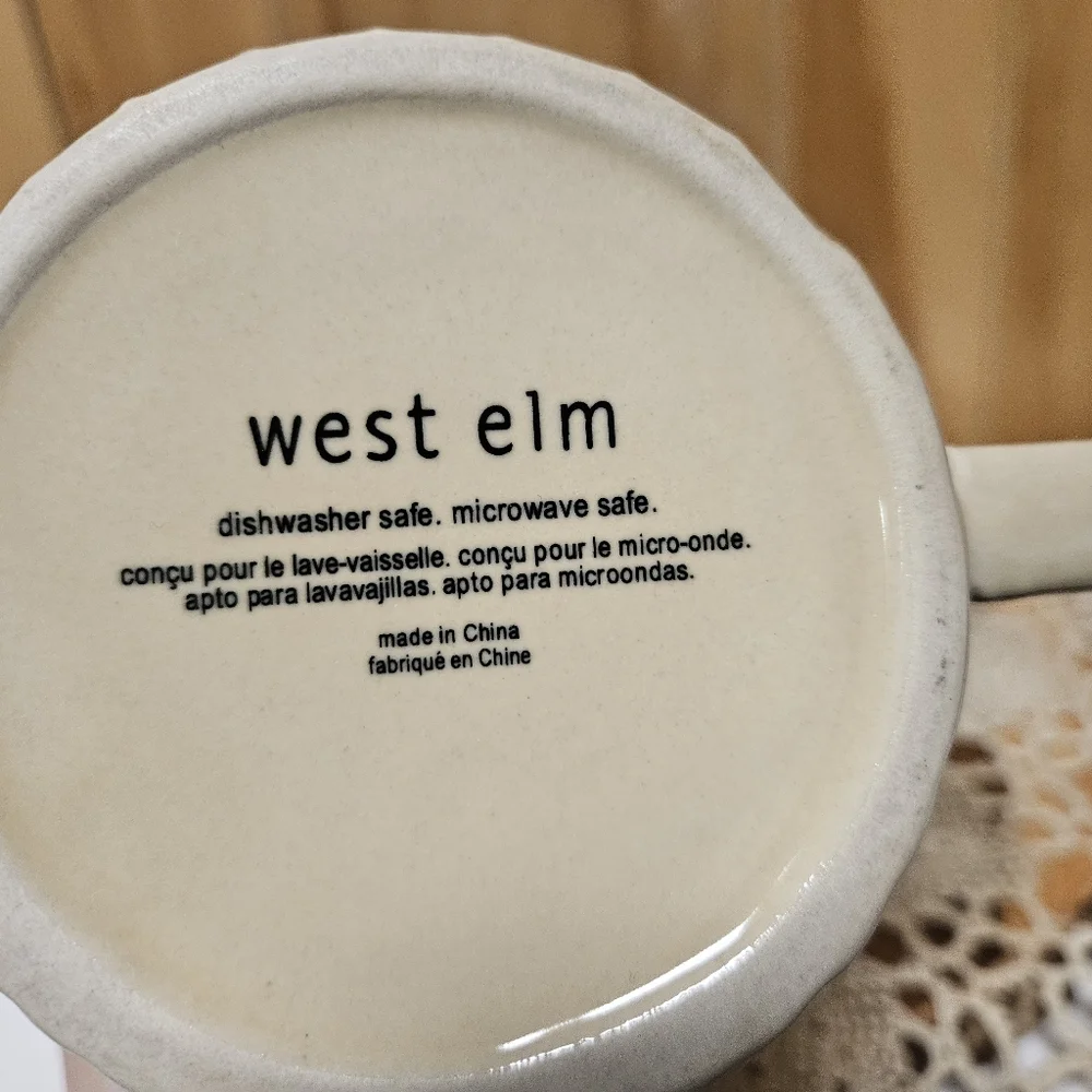 West Elm Tan Cream Owl Coffee Mug Large Embossed Ceramic Boho Farmhouse 16 Ounce